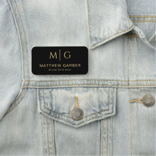 Étiquette de nom noire moderne avec monogramme et