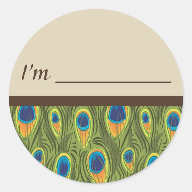 Étiquette de nom Peacock Feathers Sticker (Devant)