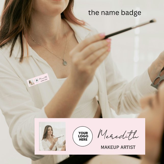 Étiquette de nom Rose Blush Écriture Logo Photo Ma (Créateur téléchargé)