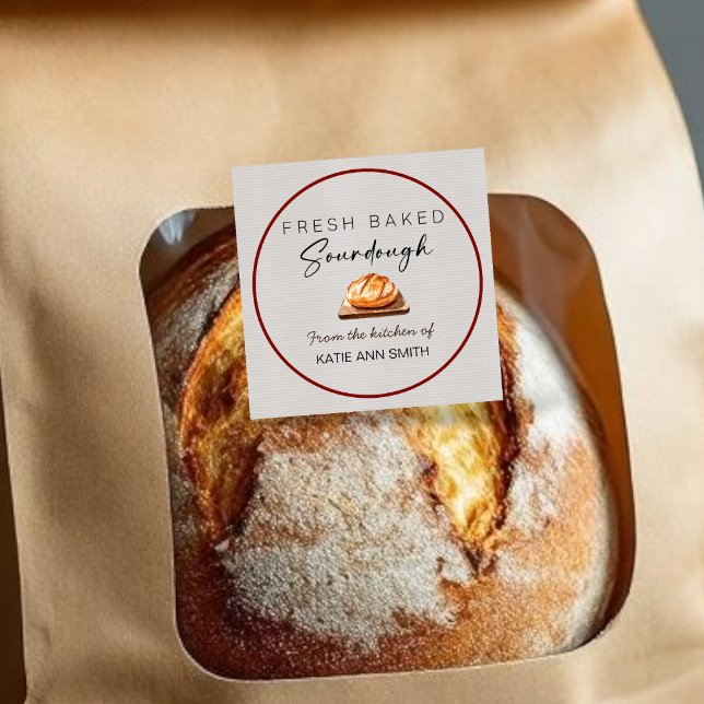 Étiquette de pain au levain fraîchement cuit Autoc (Fresh baked sourdough bread label stickers for bakery packaging)