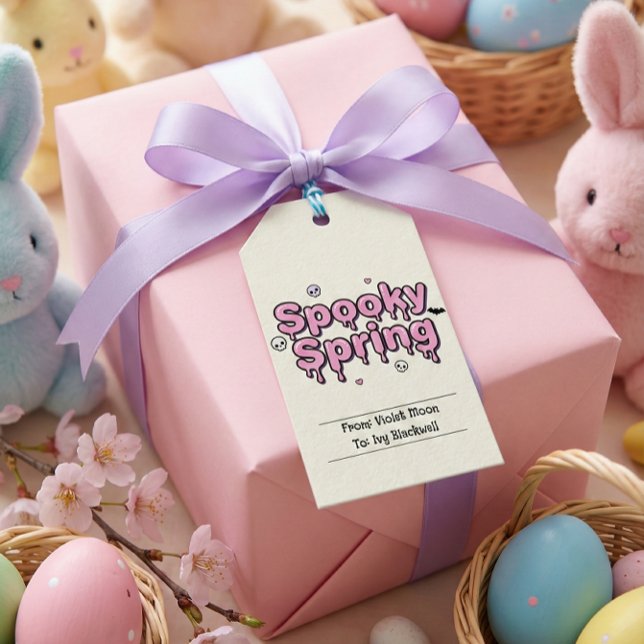 Étiquette de Pâques gothique pastel de printemps e (Spooky Spring Pastel Goth Easter Tag Pink Dripping)