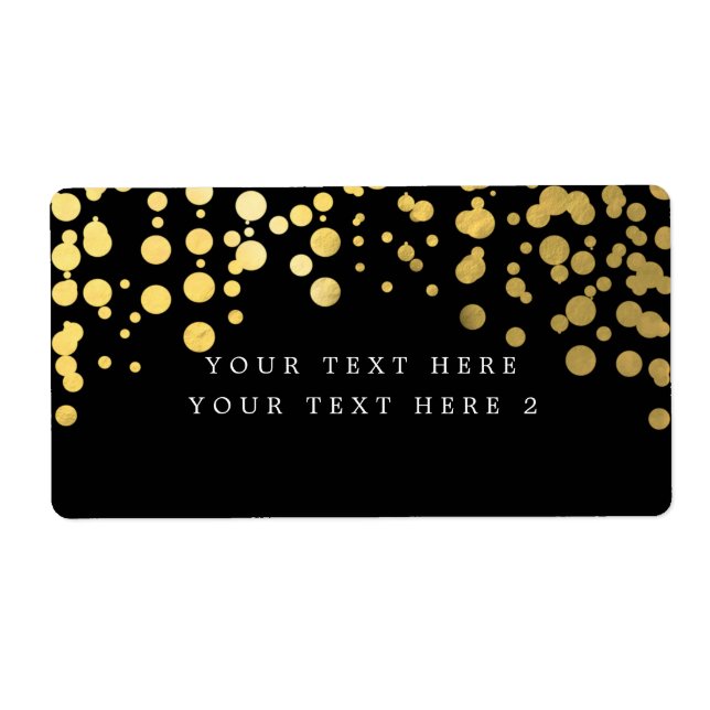 Étiquette de paquet moderne confetti feuille noire (Devant)