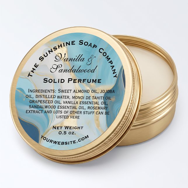 Étiquette de parfum solide en marbre bleu et or fa (Créateur téléchargé)