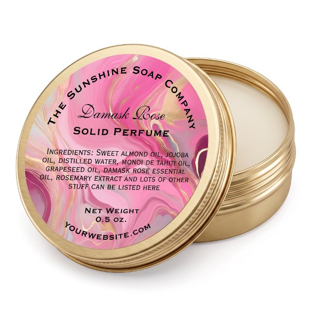 Étiquette de parfum solide en marbre rose et or fa (Créateur téléchargé)