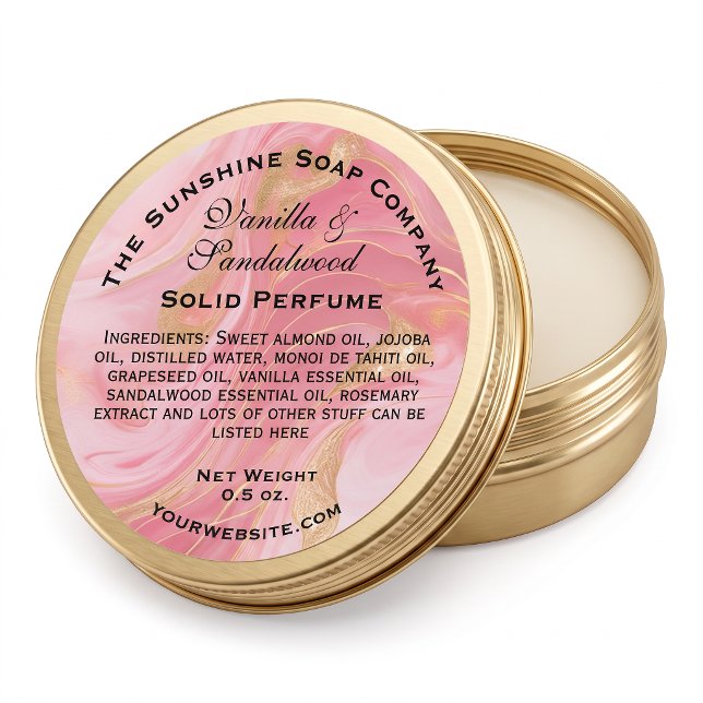 Étiquette de parfum solide rose et or délicat marb (Créateur téléchargé)