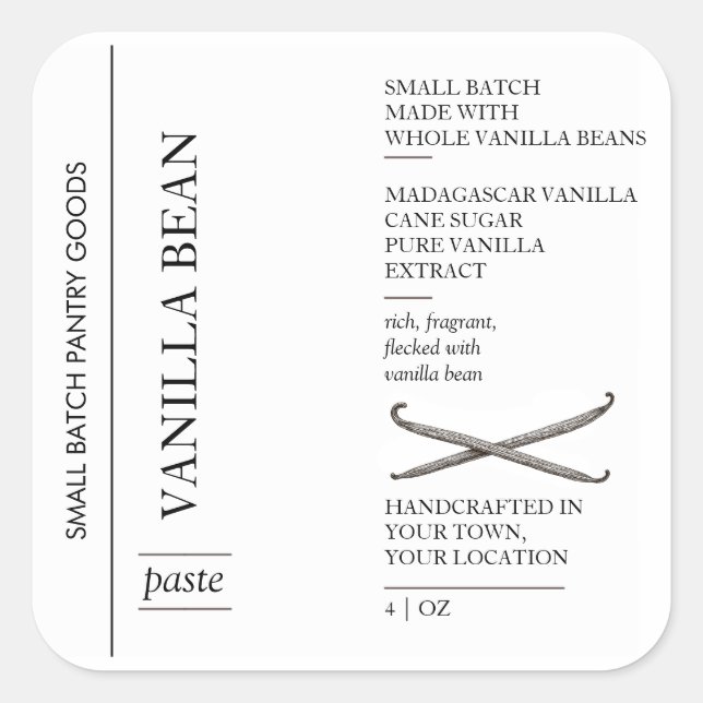 Étiquette de pâte de vanille minimale, petit lot (Devant)