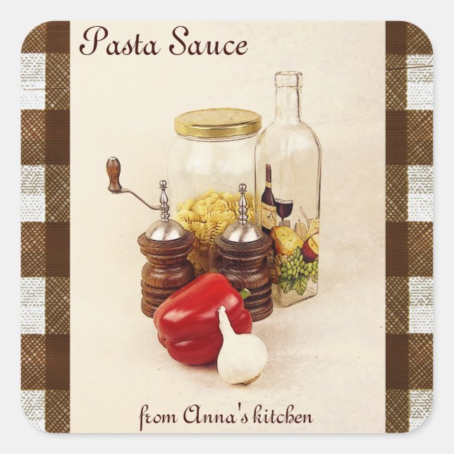 Étiquette de pâtes, poivron rouge, sel et sauce ép (Devant)