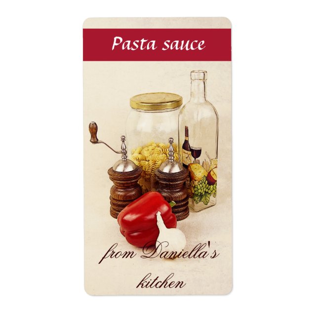 Étiquette de pâtes, sel, poivre et ail (Devant)