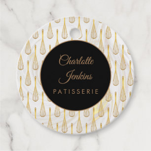 Étiquette de patisserie à motif de fouet doré avec