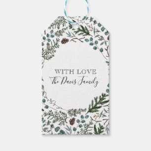 Étiquette de pin et de cadeau d'eucalyptus