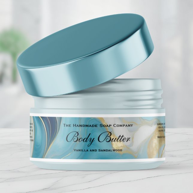Étiquette de pot de beurre corporel bleu or étanch (Créateur téléchargé)