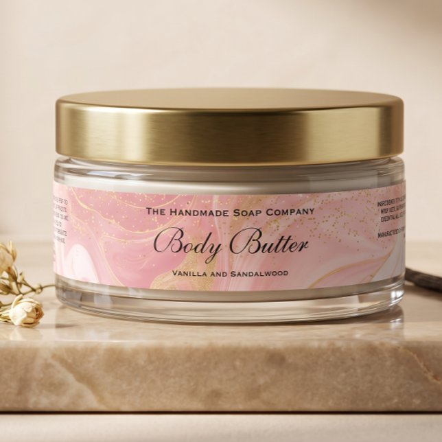 Étiquette de pot de beurre corporel pailleté rose  (Créateur téléchargé)