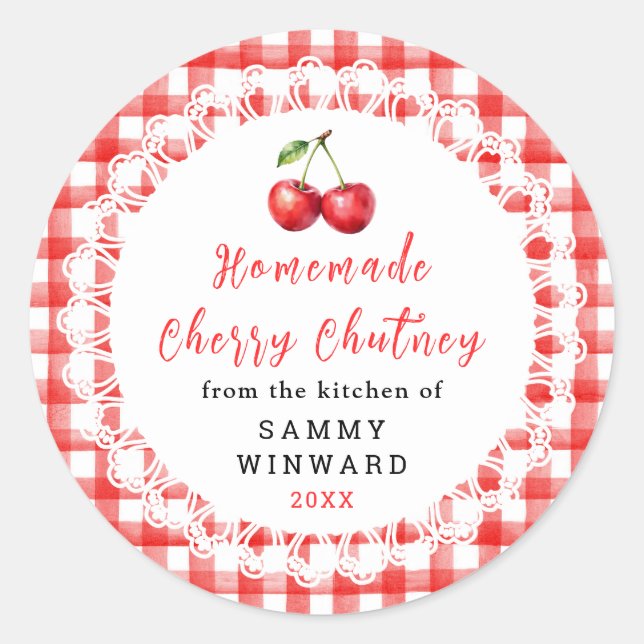 Étiquette de pot de Chutney de Cerise fait maison (Devant)
