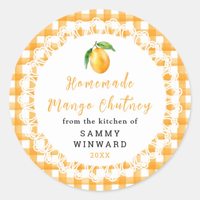 Étiquette de pot de Chutney de Mangue fait maison (Devant)