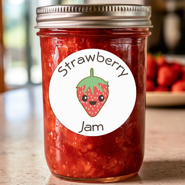 Étiquette de pot de confiture de fraise Kawaii mig (Cute Kawaii Strawberry Jam Jar Label)