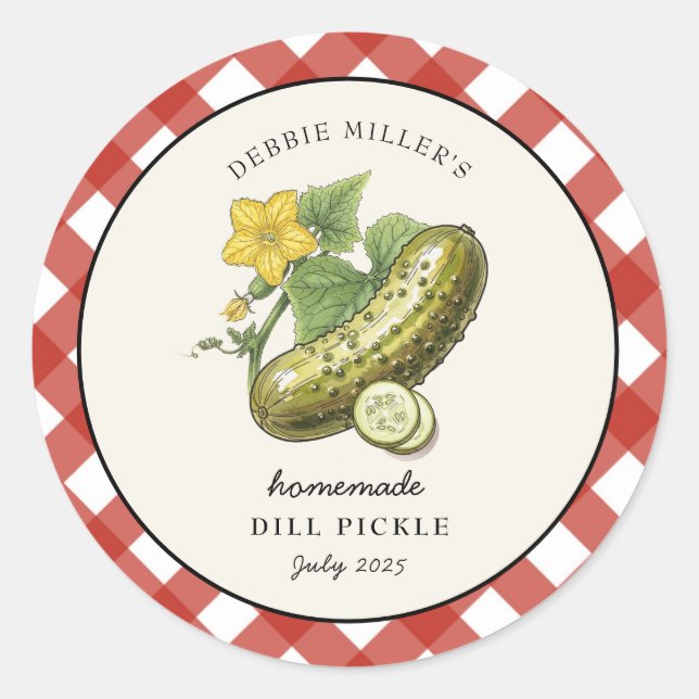 Étiquette de pot de conserve de cornichon à l'anet (Devant)
