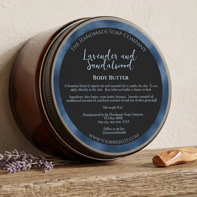 Étiquette de pot de cosmétiques Noir et Bleu avec  (Créateur téléchargé)