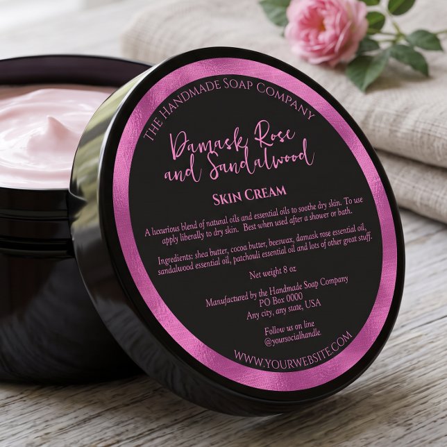 Étiquette de pot de cosmétiques noir et fuchsia av (Créateur téléchargé)