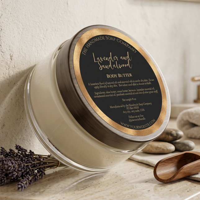 Étiquette de pot de cosmétiques Noir et Or avec in (Créateur téléchargé)