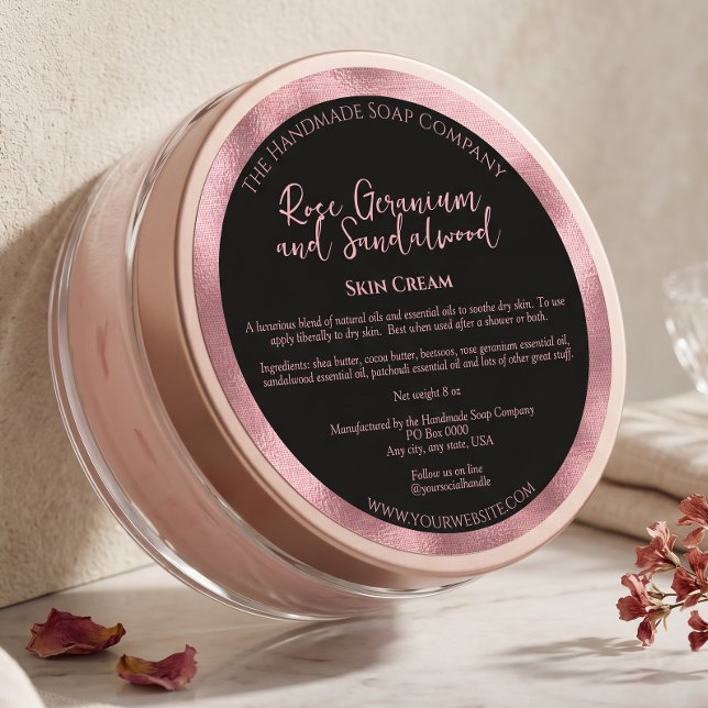 Étiquette de pot de cosmétiques noir et rose de lu (Créateur téléchargé)