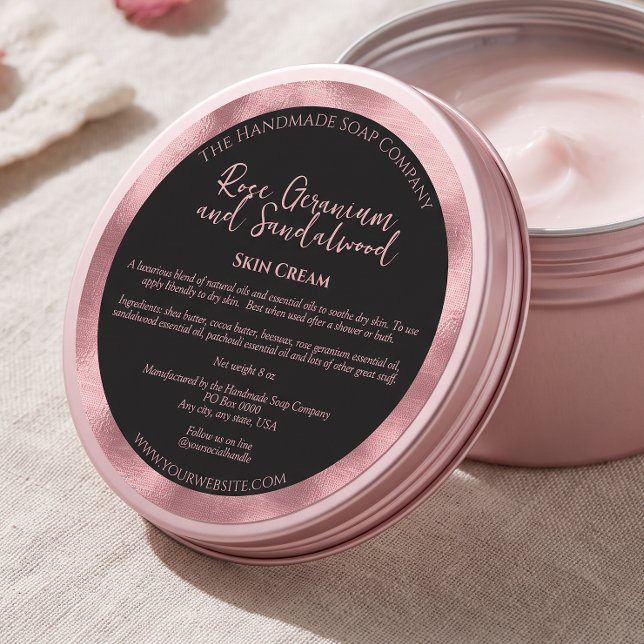 Étiquette de pot de cosmétiques noir et rose de lu (Créateur téléchargé)