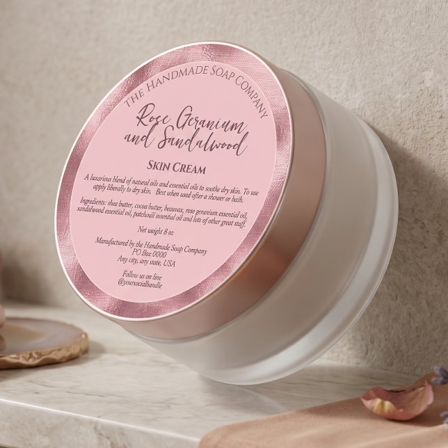 Étiquette de pot de cosmétiques Rose Blush avec in (Créateur téléchargé)