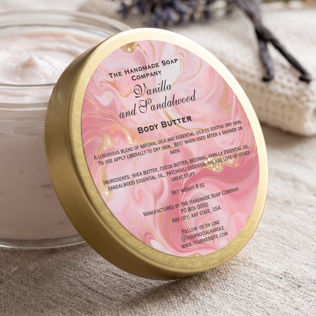 Étiquette de pot de cosmétiques Rose et Or Marbré (Créateur téléchargé)