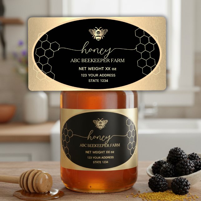 Étiquette de pot de miel à abeille en or faux (Créateur téléchargé)
