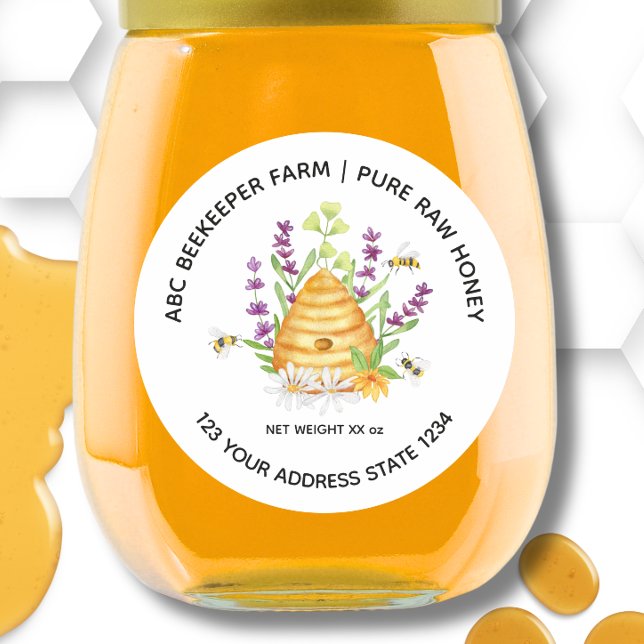 Étiquette de pot de miel à la abeille fleur eau-fo (Créateur téléchargé)