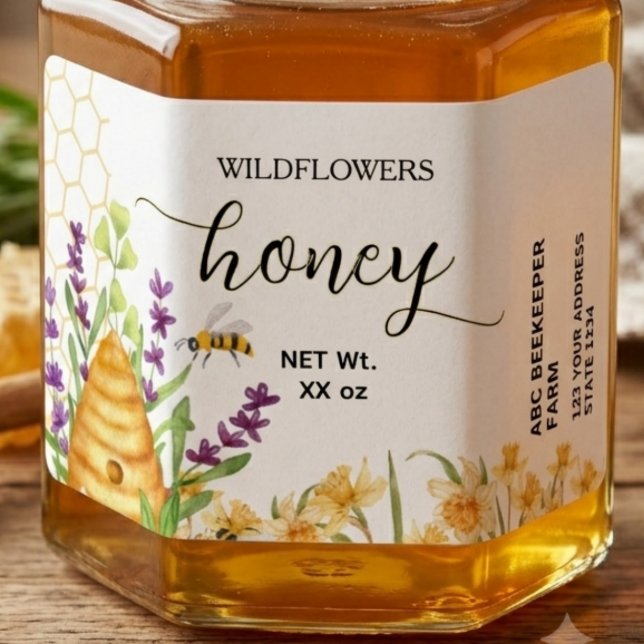 Étiquette de pot de miel de rucher de fleurs sauva (Créateur téléchargé)