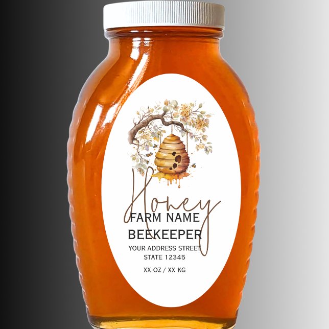 Étiquette de pot de miel Queenline 32 oz en aquare (Créateur téléchargé)