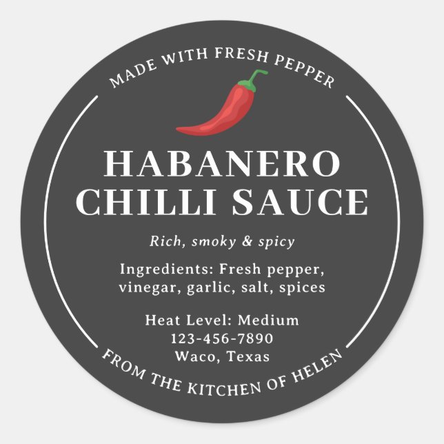 Étiquette de pot de sauce chili habanero faite mai (Devant)