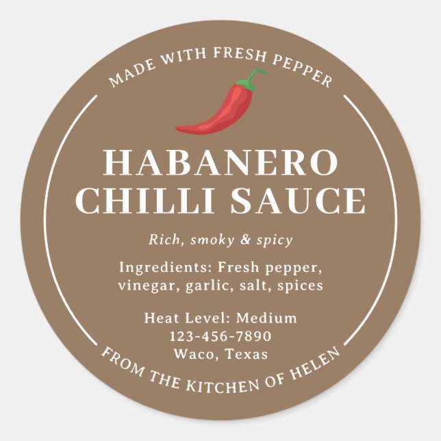 Étiquette de pot de sauce chili habanero faite mai (Devant)