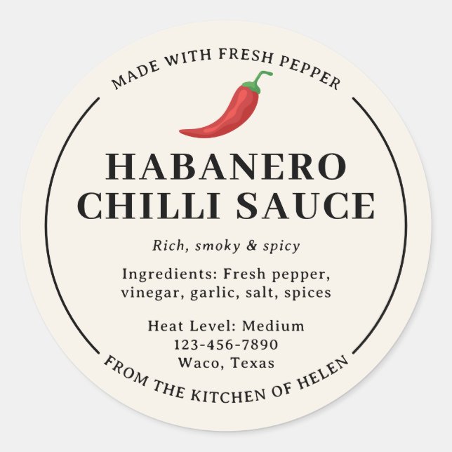 Étiquette de pot de sauce chili habanero maison (Devant)