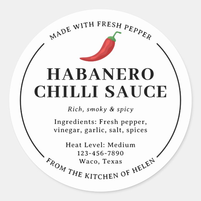 Étiquette de pot de sauce chili habanero maison bl (Devant)