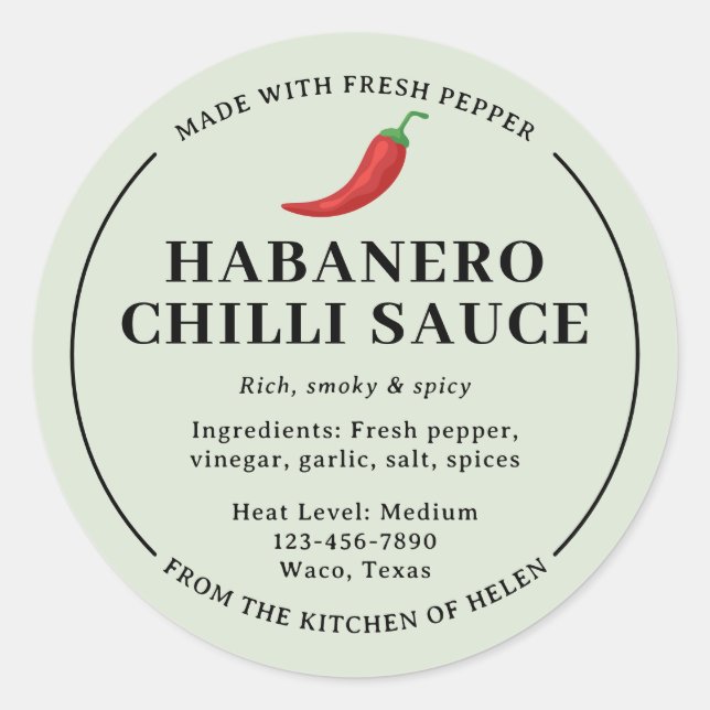 Étiquette de pot de sauce chili habanero verte sau (Devant)