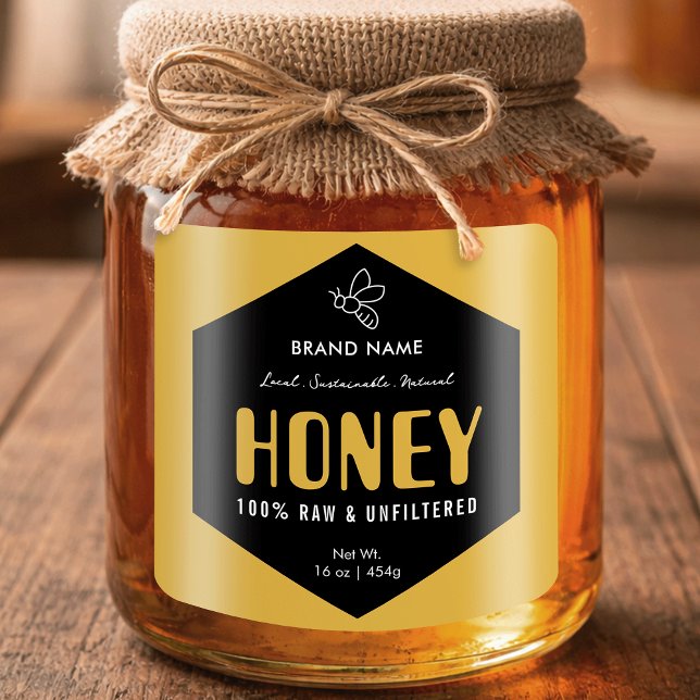 Étiquette de pot en nid d'abeille noire et or en m (Créateur téléchargé)
