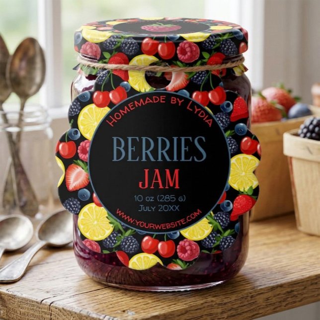 Étiquette de pot rond de confiture de baies person (Créateur téléchargé)