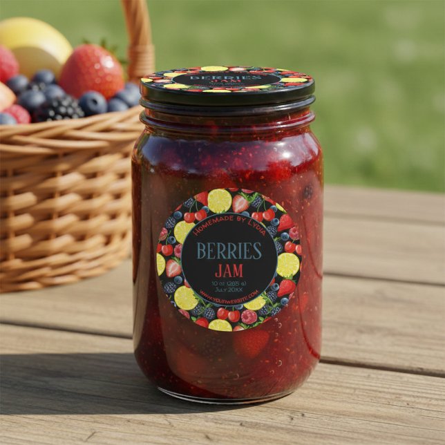 Étiquette de pot rond de confiture de baies person (Créateur téléchargé)