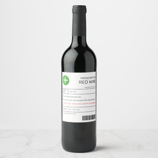 Étiquette de prescription de vin rouge (Devant)