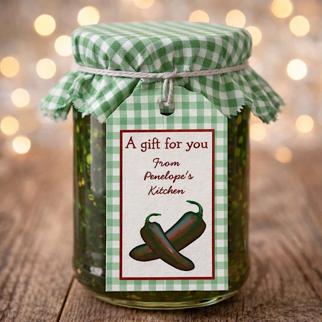 Étiquette de présentation pour gelée de jalapeño m (Dress up your gift jars.  Find matching gingham fabric in my shop!)