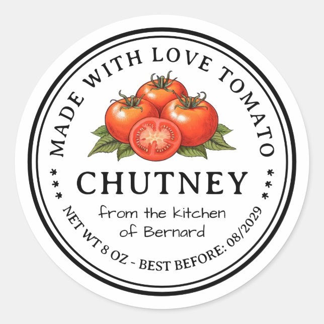 Étiquette de préservation du chutney de tomate (Devant)