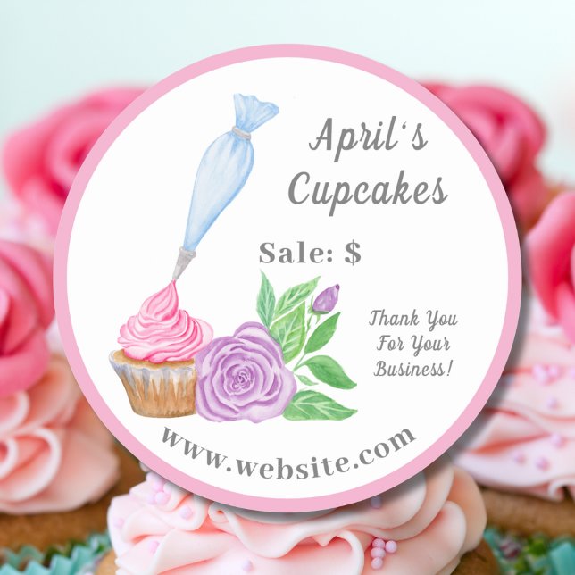 Étiquette de prix de cupcake au glaçage aquarelle (Créateur téléchargé)