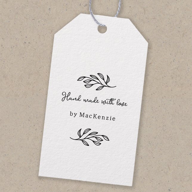 Étiquette de prix de produit botanique fait main a (Hand Made with Love custom name botanical leaf line art small business maker price or product tag)