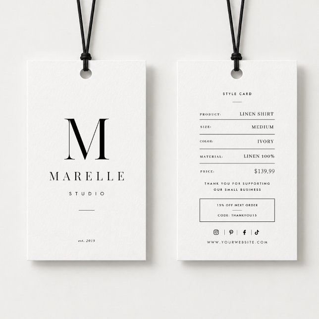 Étiquette de prix de vêtement à monogramme minimal (Créateur téléchargé)