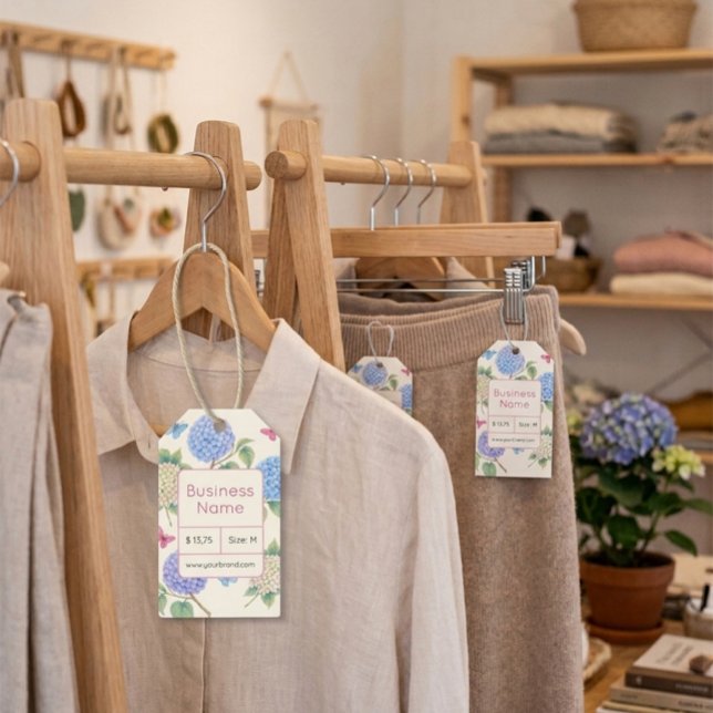 Étiquette de prix d'hortensia élégant avec code QR (Créateur téléchargé)