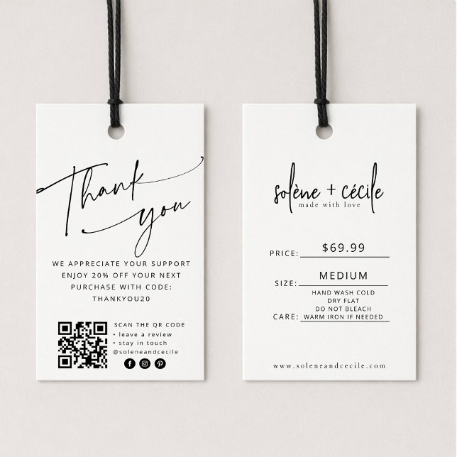 Étiquette de prix Modern Thank You Hang avec code  (Créateur téléchargé)