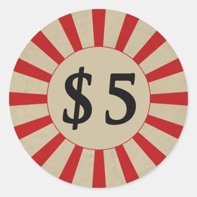 Étiquette de prix rond brillant de 5 $ (dollar) (Devant)