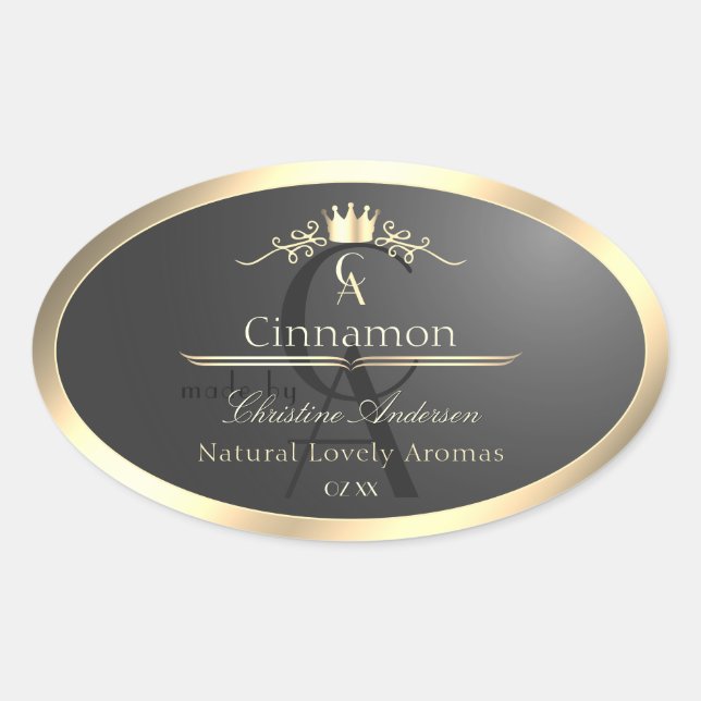 Étiquette de produit à monogramme avec bordure dor (Devant)