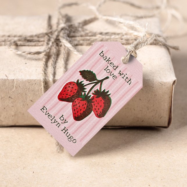 Étiquette de produit à rayures de fraises roses te (Créateur téléchargé)